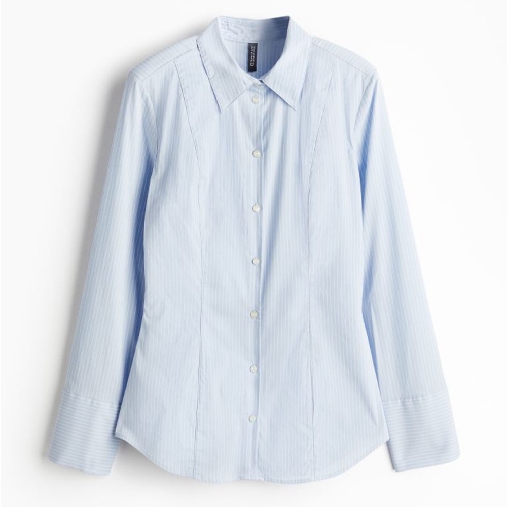 H&M NWT TAPERED-WAIST BUTTON DOWN SHIRT WITH SHOULDER PADS